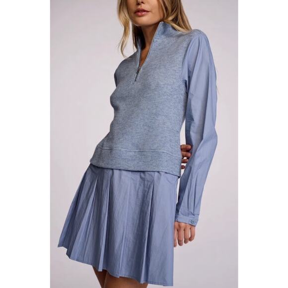 sundays Dresses & Skirts - Anthropologie Sundays Hunter Mini Dress Blue Faux Sweater Pleated Preppy Size XS
